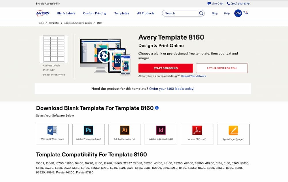 The detail page for a sticker label template