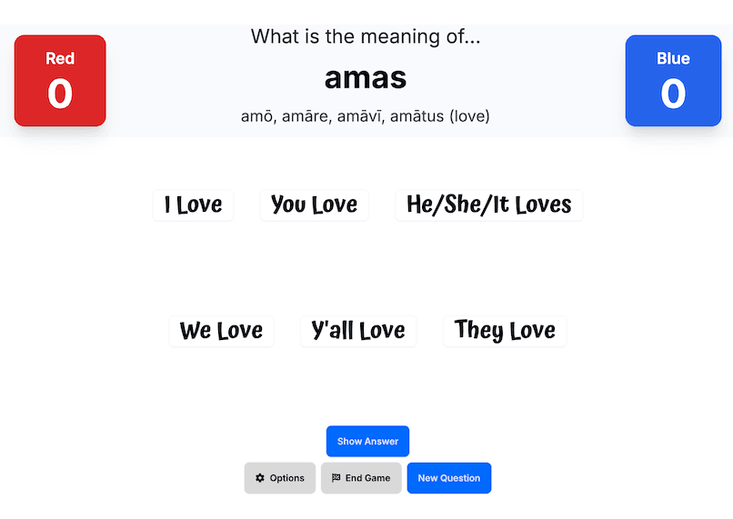 Screenshot from Arcade Schoolhouse's Easy Latin Flyswatter game