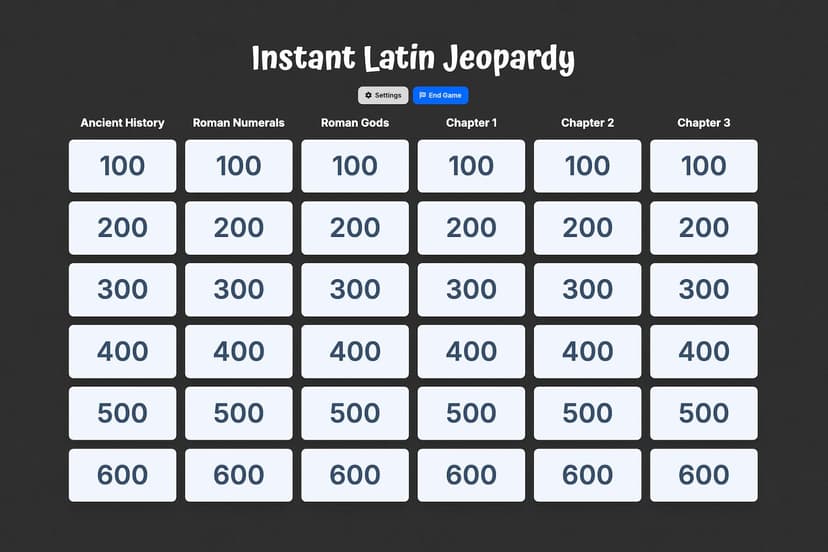 Instant Latin Jeopardy game screenshot