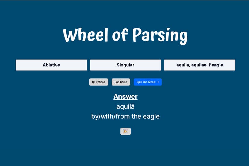 Wheel of Parsing latin game screenshot