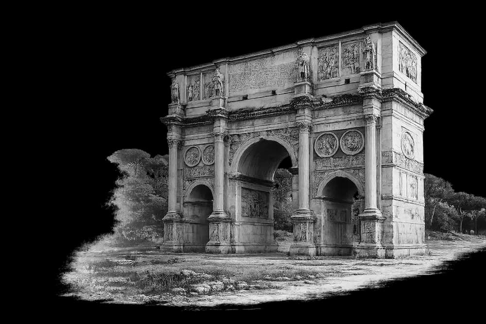 Drawing of the Arch of Constantine in Rome, Italy